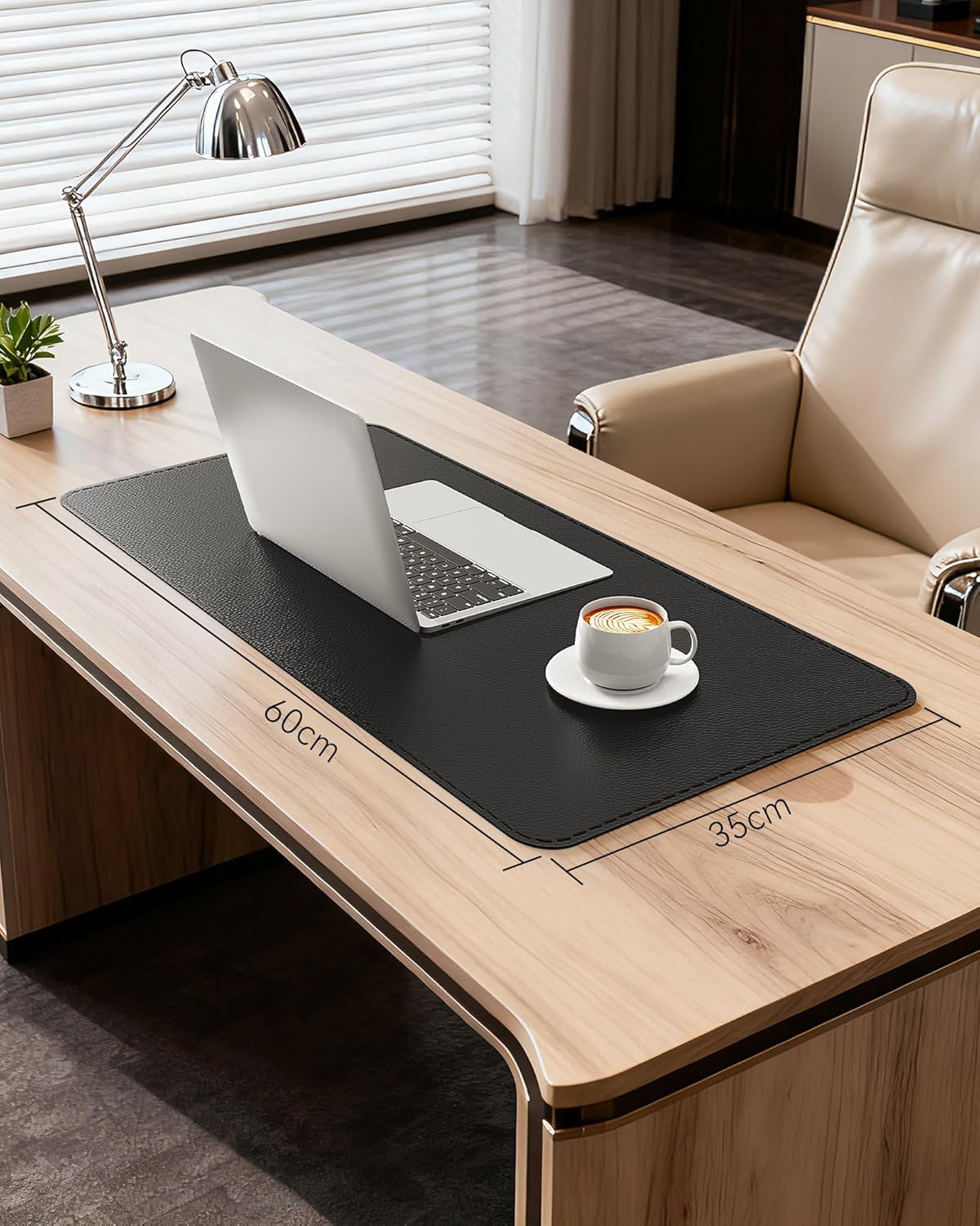 YSAGi Genuine Leather Desk Mat, 35.4"X17" Leather Desk Mat, Office Desk Pad, Thick Desk Pad with Stitched Line, Non-Slip Laptop Writing Pad with Rubber Base(Black, 35.4"X17")