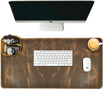 LEATHER VILLAGE Real Leather Desk Pad (3mm) Thick Double Layer Desk Mat Cover Blotter Large Full Grain Protector for Keyboard, Mouse & Laptop – Office Table Mat & Desktop Accessories–(32''x16'')-Tan