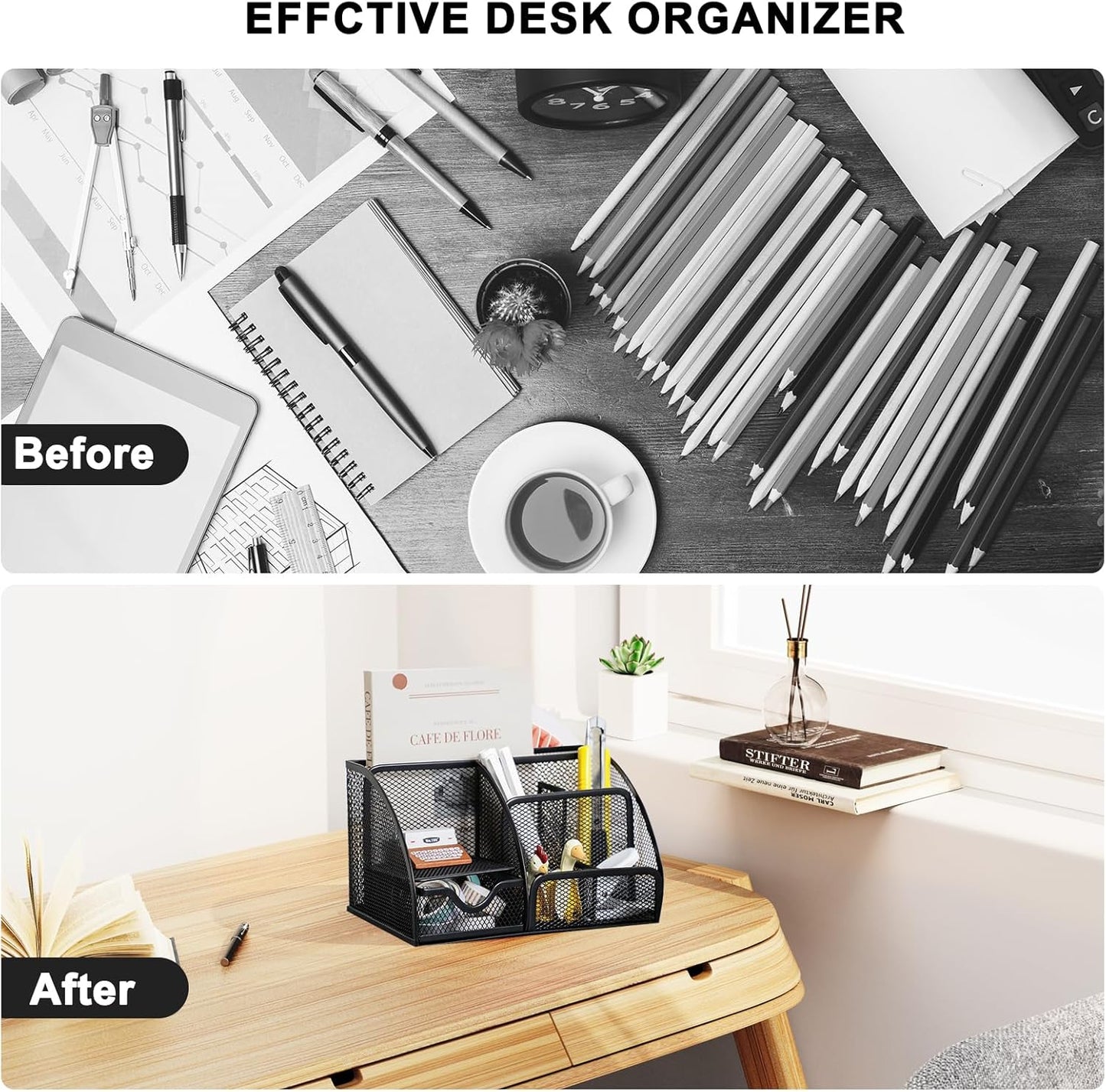 Cayxenful Pencil Holder For Desk,5 Slots 360°Degree Rotating Desk Organizers And Accessories,Desktop Storage Stationery Supplies Organizer, Cute Pencil Cup Pot For Office, School, Home (C-Blue)