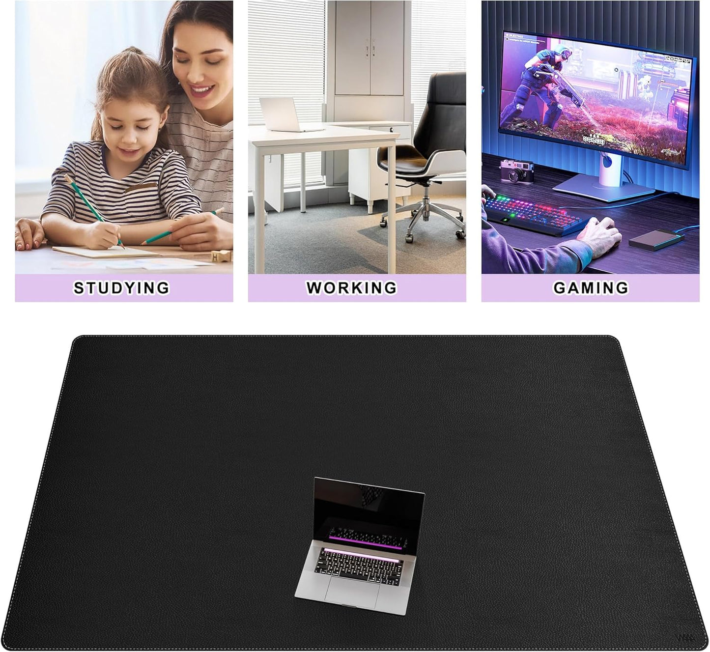 Vyaaa PU Leather & Cork Desk Mat, 39.4"x15.7" Dual Sided Computer Desk mat, Waterproof Large Mouse Pad, Non-Slip Office Desk pad, Office Desk Protector for Work/Gaming/Home (Black)