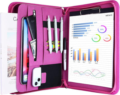 ProCase Portfolio Business Padfolio Folder with Zipper, Conference Meeting Executive File Legal Document Organizer with Pockets Letter Size A4 Writing Pad Notepad Padfolio -Black