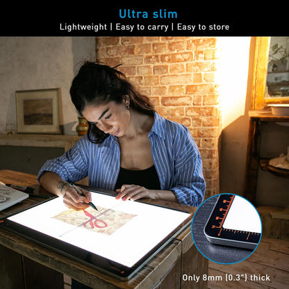 Daylight Tabla XL™ A3 LED Light Pad - 6,800 Lux Ultra Bright, 3-Step Dimmable, Edge-to-Edge Illumination, Non-Scratch Surface, Aluminum Frame, Tracing Pad for Artists, Quilting, Vinyl Weeding