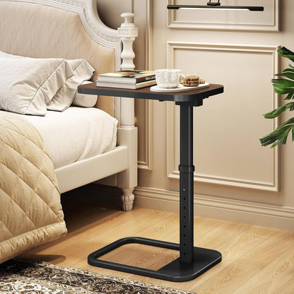 Kitstorack TV Tray Table, Adjustable Height & Flip-Top & Rounded Metal Corners, Snack Table for Couch, Sofa, Bed, Chair, Living Room, C Shaped End Side Table for Eating, Dinner or Laptop, Small Spaces