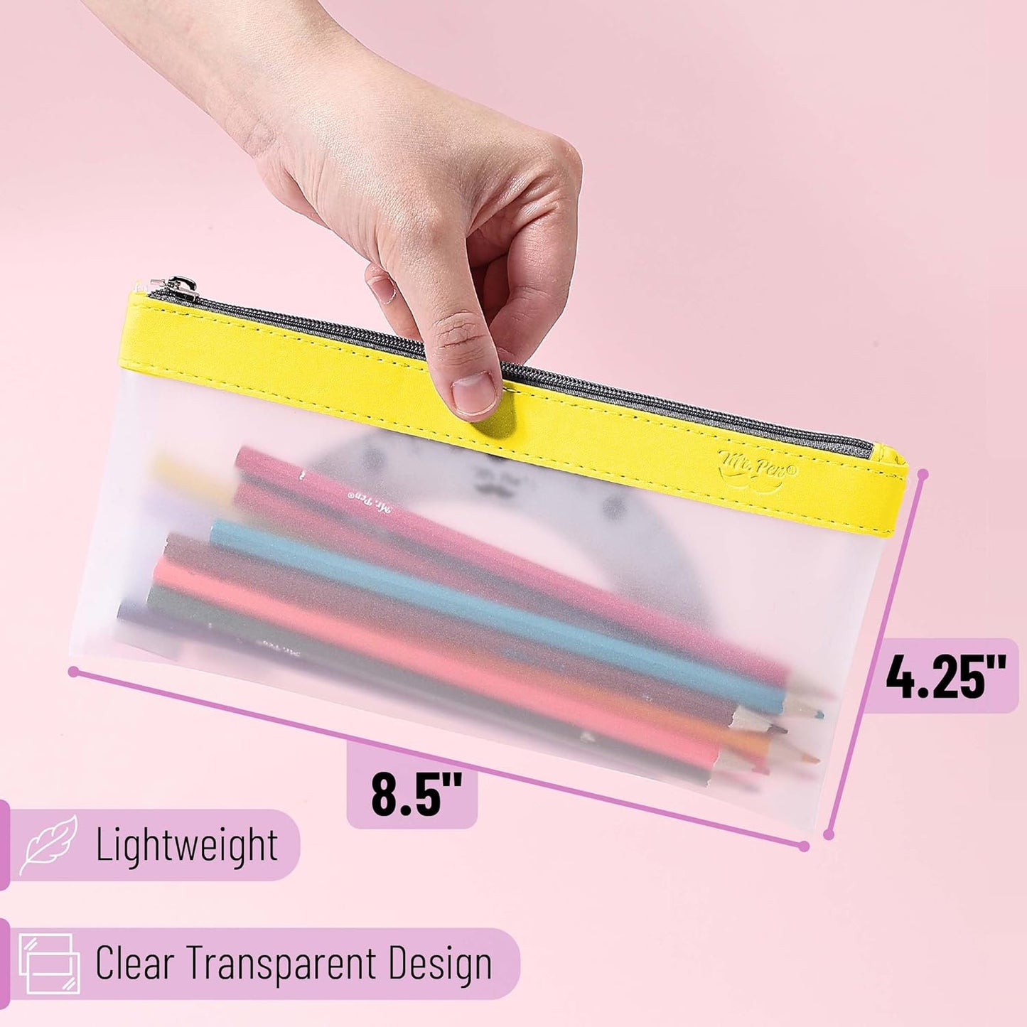 Mr. Pen- Clear Pencil Pouch, 8.50"x4.25", 3 Pack, Durable TPU Material, Medium Water-Resistant Pencil Bags with Smooth Zipper, Multipurpose Clear Pouch for Stationery, School, Office, Travel Supplies