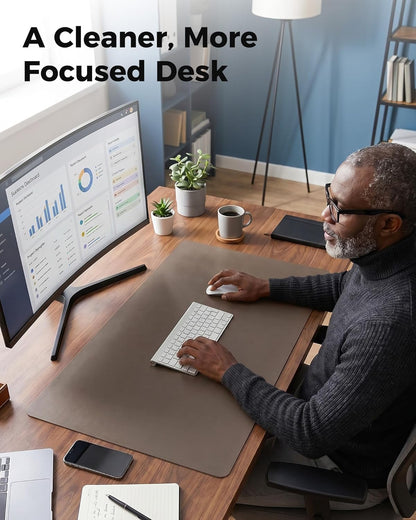 Aothia Dual-Sided Desk Pad - 25.6x13.7 inches Leather Desk Mat, Natural Cork Desk Pad Protector, Large Mouse Pad for Desk, Waterproof Desk Blotter Pad, Desk Writing Pad for Office Work/Home, Black