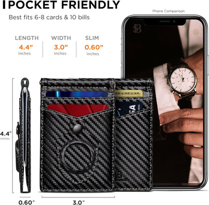 SERMAN BRANDS RFID Blocking Wallet Slim Bifold - Genuine Leather Minimalist Front Pocket Wallets for Men with Money Clip Gift
