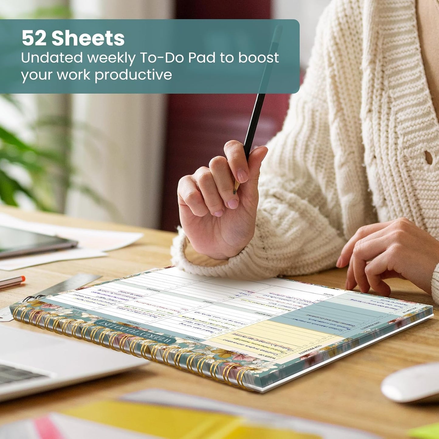 Weekly To Do List Notepad with 52 Undated Sheets（8.5"×11"）- Undated Weekly Planner Notepad for Office Desk Accessories and Supplies - Midnight Lilac