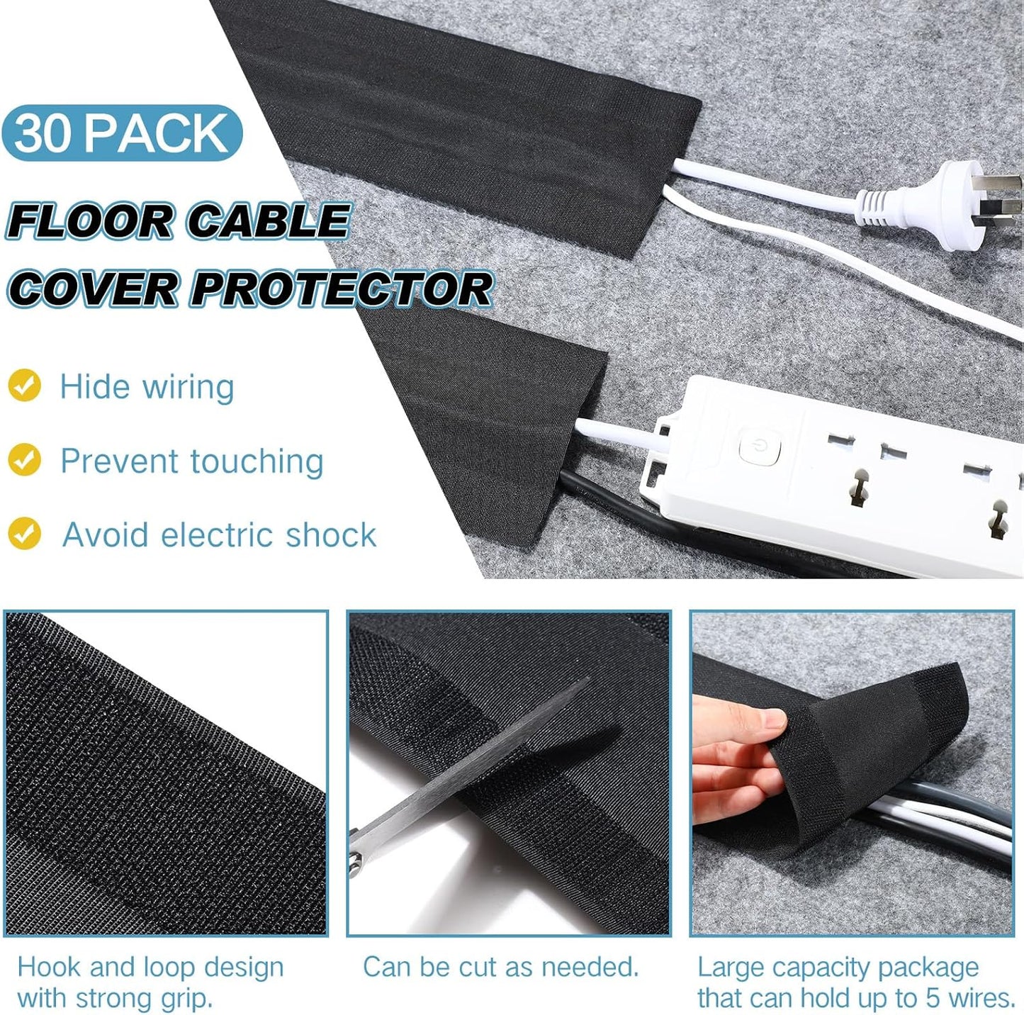 WILLBOND Carpet Cord Cover Cable Protector Floor Cover Cable Protector Management Only for Commercial Office Carpet(19.69 ft,Black)