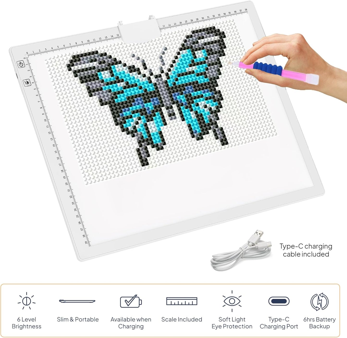 iVyne Rechargeable A3 Light Pad for Diamond Painting - LED Light Board for Weeding & Tracing - Diamond Art Light Pad - Ultra-Thin & Portable - Perfect for Artists & Crafters - Blue