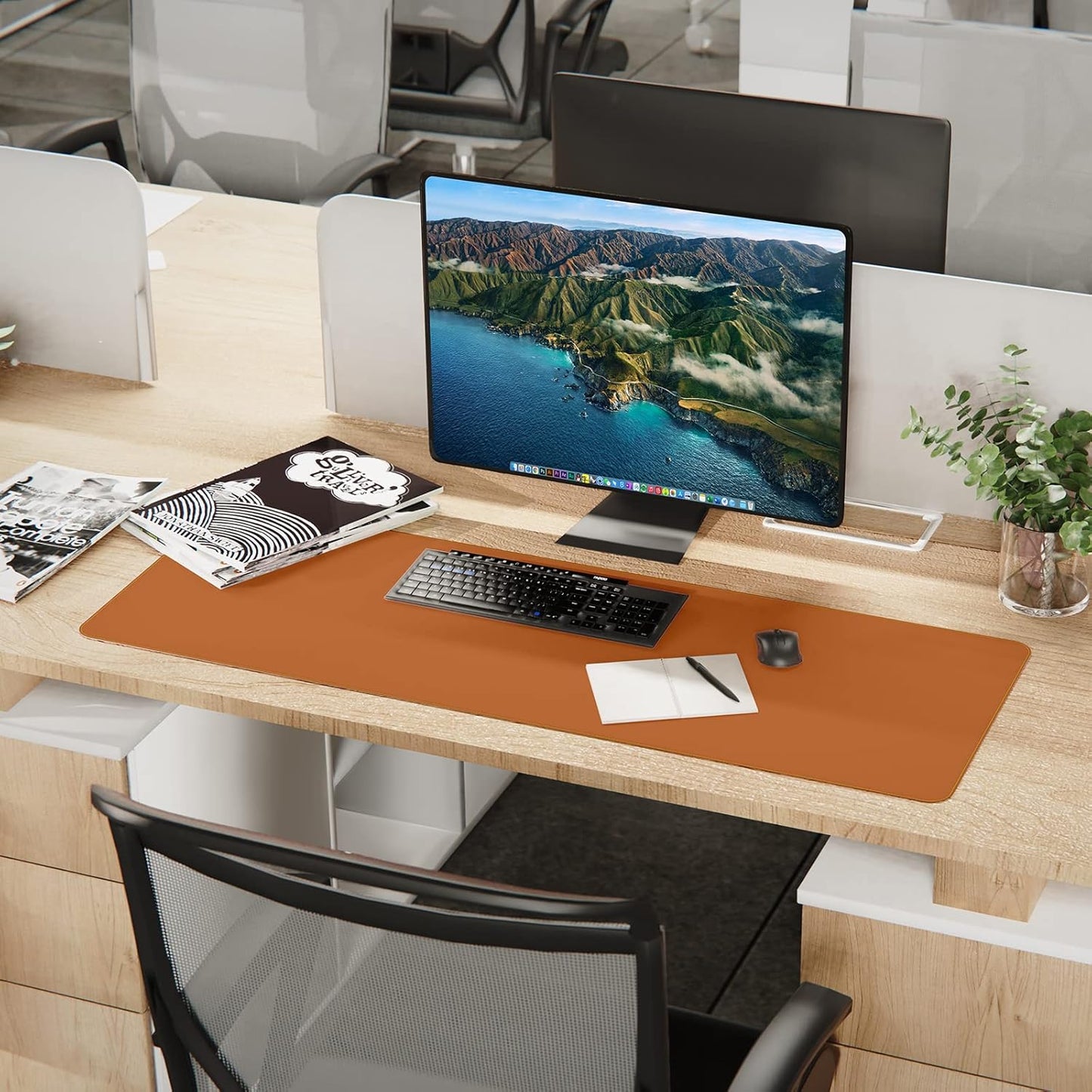 AFIING Large Desk Mat 47" x 17", Dual-Sided Natural Cork & PU Leather Desk Pad, Non-Slip Waterproof Mouse Pad for Office, Home & Gaming, Black