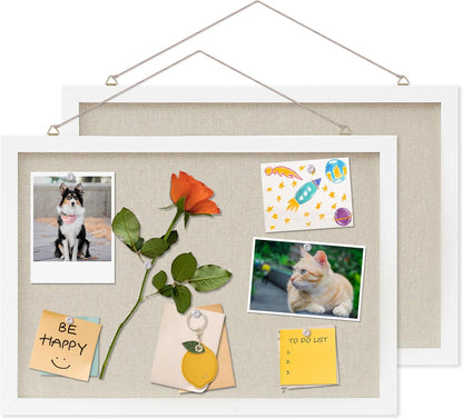 DAHAPYBOO Cork Board with Linen White,Bulletin Board 17"x12" Hanging Corkboards for Office Home School Message Board or Vision Board Decoration.