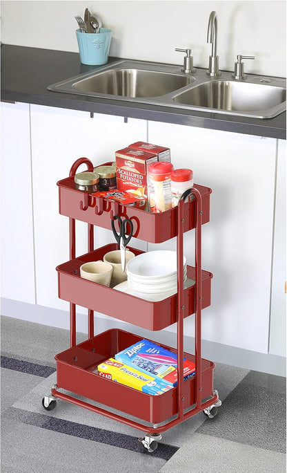 Simple Houseware 3-Tier Heavy Duty Metal Utility Rolling Cart, White
