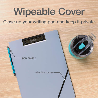 Oxford Clipboard Folio with Storage, 4 Pockets, Penholder, 2 Pack, 2 Color Combos (Gray/Black, Blue/Black), Great Nursing, Office, Classroom Clipboard (82177)