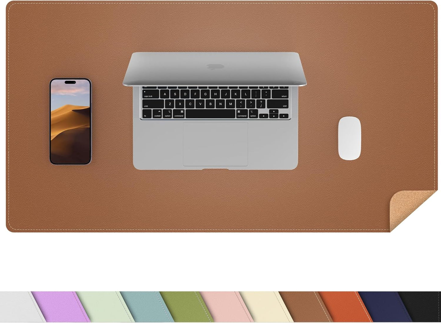 AFIING Large Desk Mat 47" x 17", Dual-Sided Natural Cork & PU Leather Desk Pad, Non-Slip Waterproof Mouse Pad for Office, Home & Gaming, Black