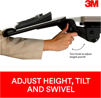 3M Keyboard Tray, Just Lift To Adjust Height And Tilt, Sturdy Tray Includes Gel Wrist Rest And Precise Mouse Pad, Swivels Side To Side And Stores Under Desk, 23" Track, Black (AKT90LE)
