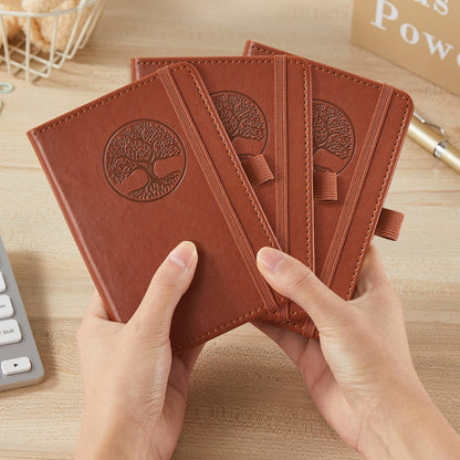 NIRMIRO 3 Pack Pocket Notebook Journals, Small Notepad Notebooks for Note Taking, A6 Mini Note pads with Pen Holder, 408 Lined Pages, 3.7" x 5.7", Black, Brown, Blue