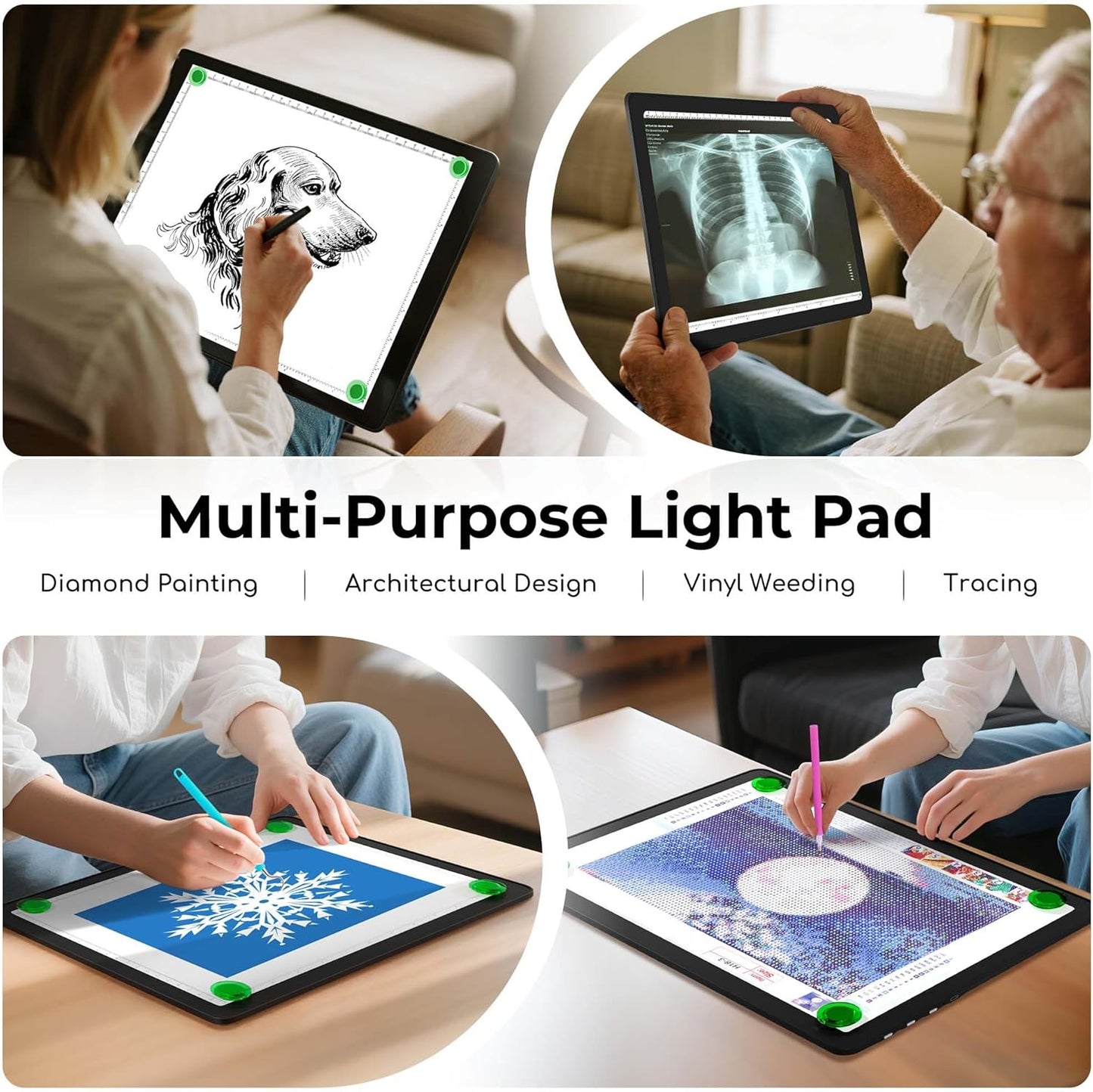 Rechargeable A4 Light Box for Tracing,Bawaslom LED Light Pad with Adjustable Stand and Strong Magnets,Ultra-Thin & Bright Tracing Board for Diamond Art,Sketching,Vinyl Weeding,Architectural Design