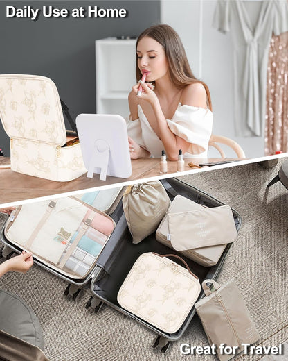 Relavel Travel Makeup Bag With LED Mirror, Cosmetic Train Case with Light up Mirror, Portable Makeup Artist Organizer Bag with Adjustable Dividers, Makeup Brush Holder Storage, Black