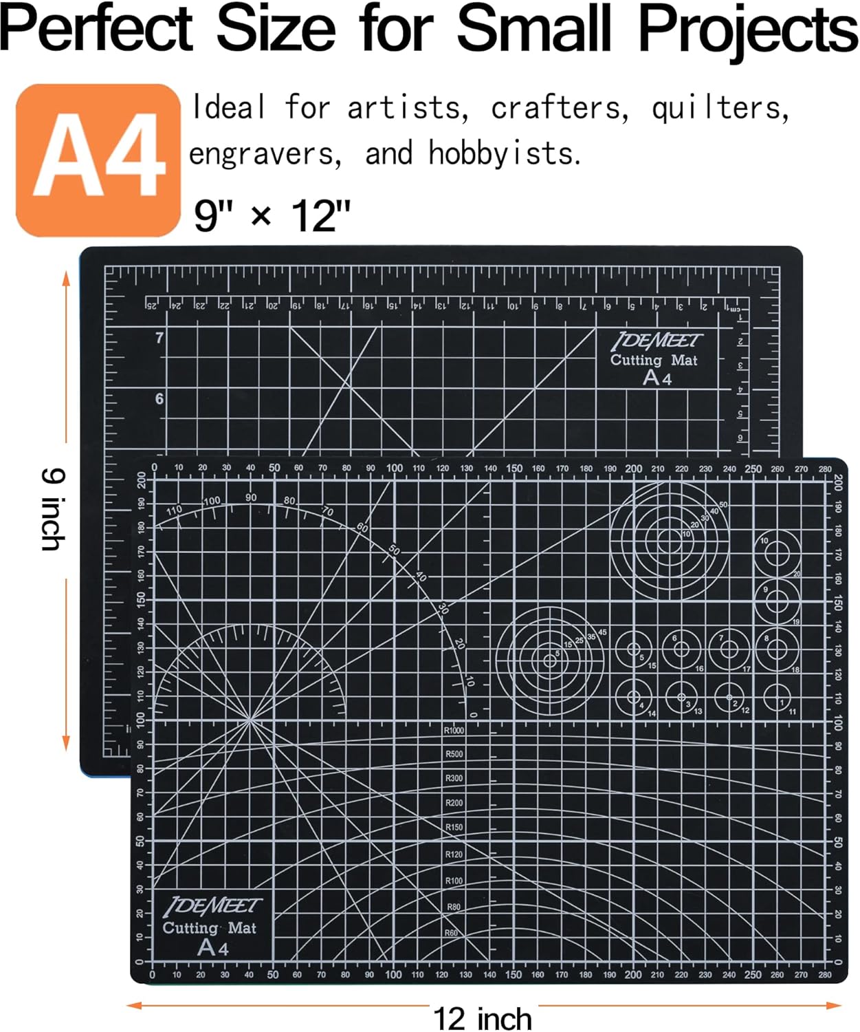Density-upgraded 18"x12" Self Healing Cutting Mat, Idemeet Rotary Sewing Mat for Crafts, 5-Ply Blade Table Protector Cut Board for Fabric Leather Cutting Quilting Modeling Hobby Project, A3, Black