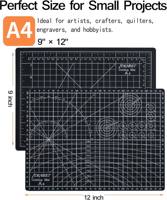 Density-upgraded 18"x12" Self Healing Cutting Mat, Idemeet Rotary Sewing Mat for Crafts, 5-Ply Blade Table Protector Cut Board for Fabric Leather Cutting Quilting Modeling Hobby Project, A3, Black
