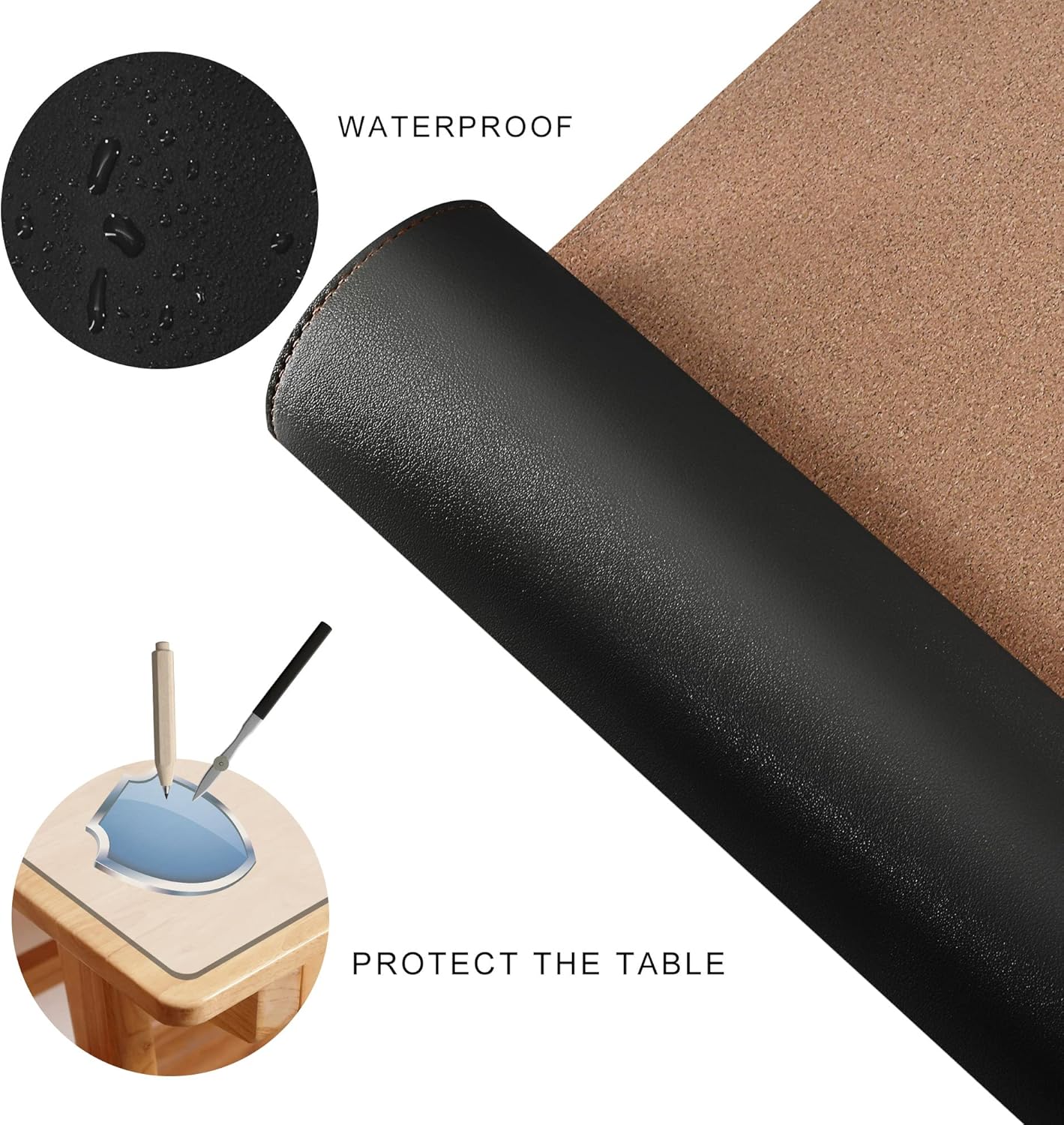 MAIDERN (51” + 51”) x 15.7” L Shaped Corner Desk Mat, Cork & Leather Reversible Desk Pad for Gaming Computer Office Home (Black) …