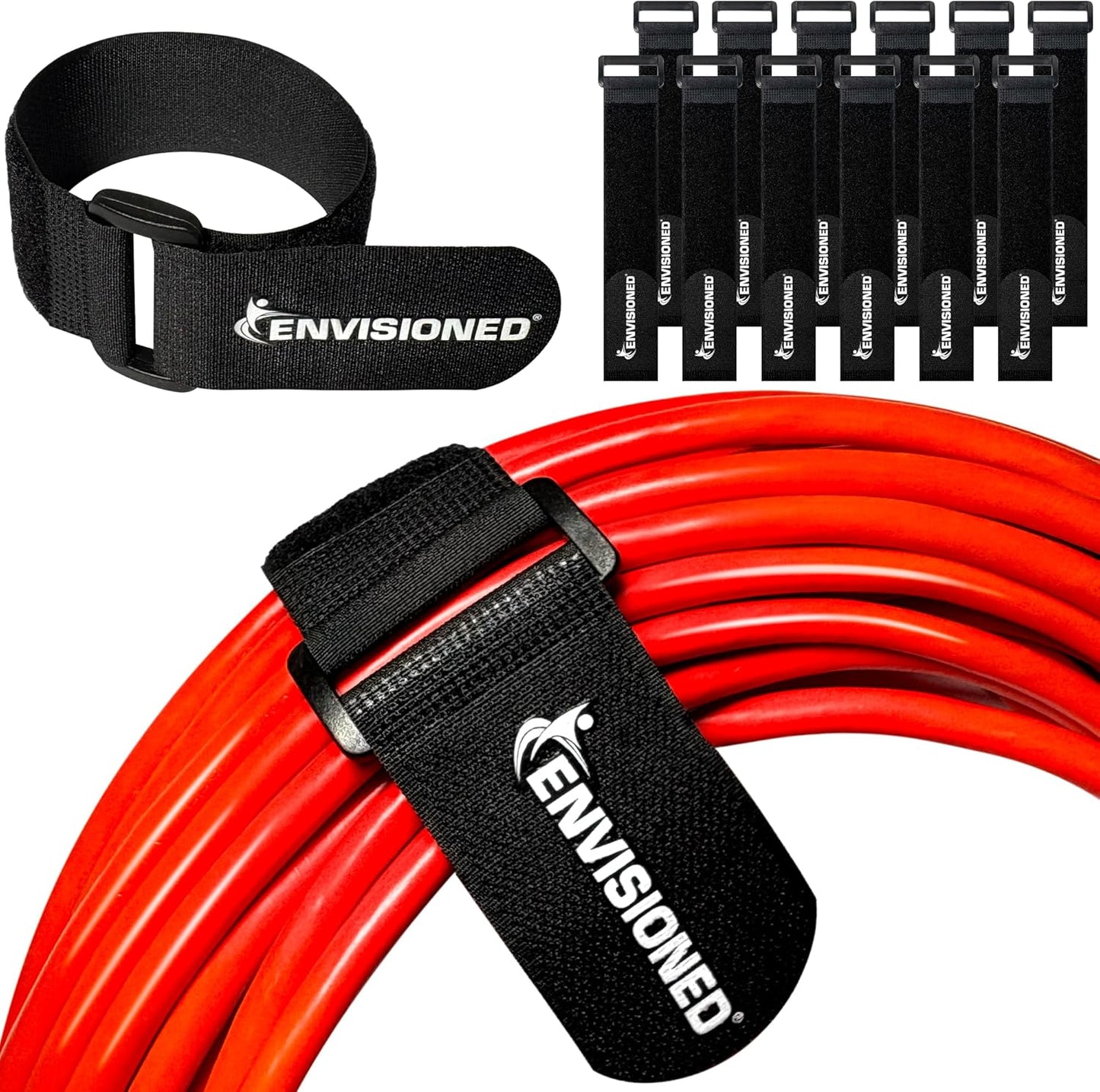 ENVISIONED Reusable Cinch Straps 2" x 40" - 6 Pack, Multipurpose Strong Gripping, Quality Hook and Loop Securing Straps (Black) - Colors A