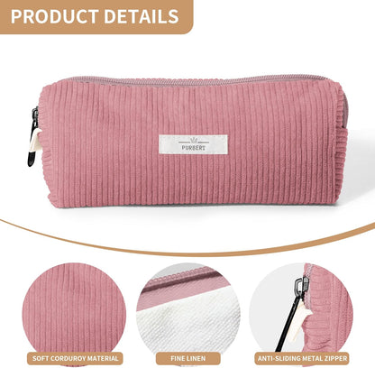 Pencil Bag Pen Case, Soft Corduroy Small Pencil Pouch Organizer with Zipper, Cute Pencil Case Pouch Stationery for Girls and Boys – Apricot
