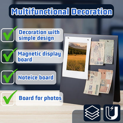 Leinuosen 1 Pcs 12 x 10 Inch Magnetic Bulletin Board Metal Magnet Board Magnet Display Stand for Tabletop Desktop Home Kitchen Office Decor (Black)