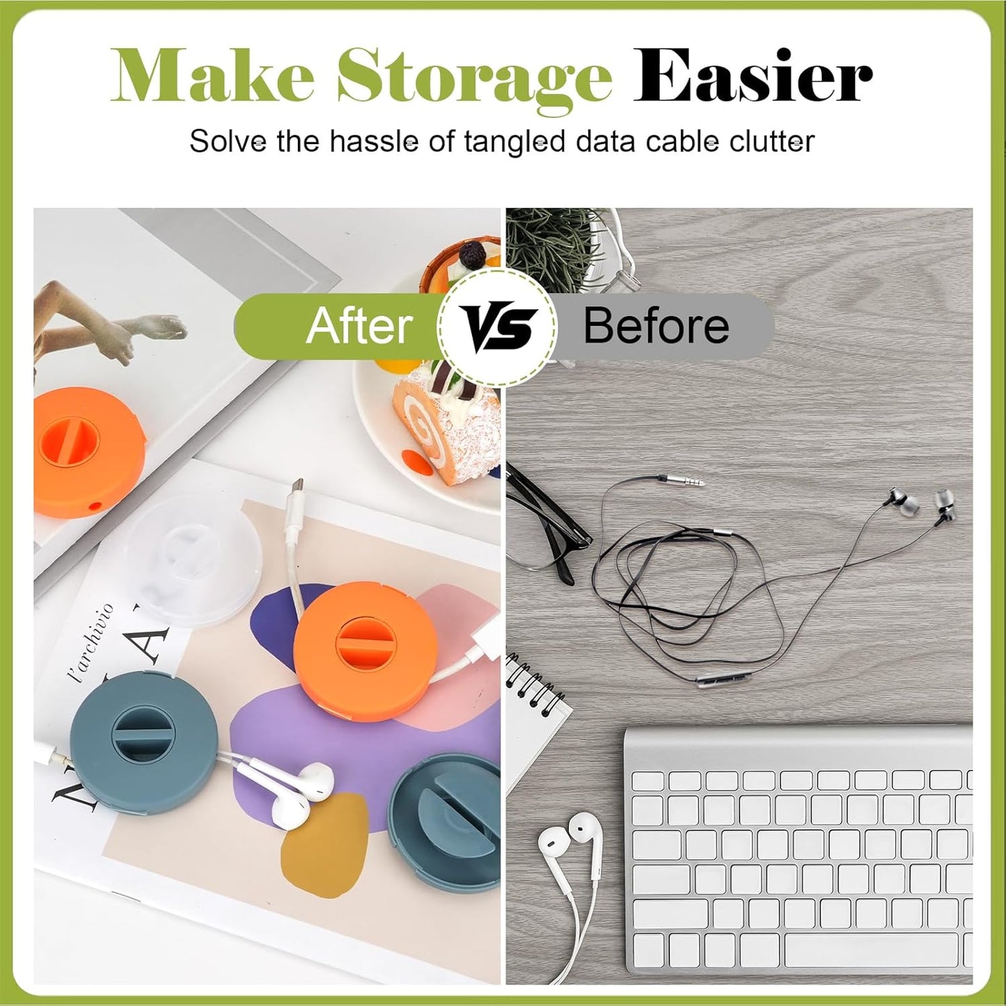 7PCS Cable Management, Retractable Portable Cord Organizer, Flexible Cable for Home Office Classroom (Round+Square)