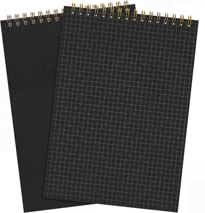 Engrowtic 6 Pack Graph Paper Spiral Notepad A5 Top Wirebound Notepad Grid Notebook Steno Pad Memo Notebook Grid Paper 140 Pages for Writing Sketching Drawing Office Supply (Black)