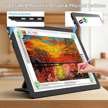 TOHETO Rechargeable A4 Light Board with Stand, Super Bright Magnetic Light Pad with Side Buttons, Wireless Light Box for Tracing and Drawing, Cordless LED Light Table for Diamond Painting, Sketching