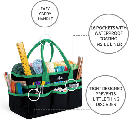 Jjring Craft and Art Organizer Tote Bag - 600D Silver Nylon Fabric Art Caddy with Pockets - for Art, Craft, Sewing, Medical, and Office Supplies Storage