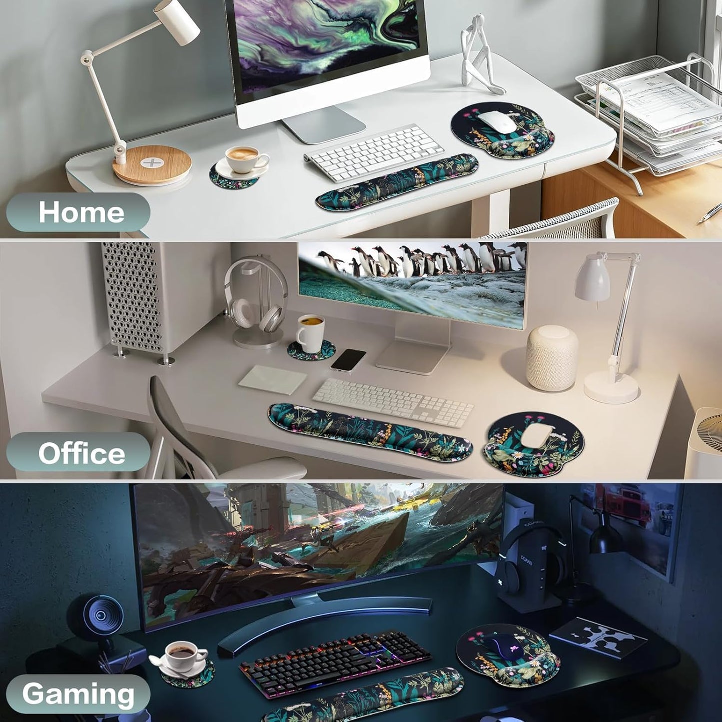 Ergonomic Keyboard Wrist Rest, Mouse Pad with Wrist Rest Anime, Cat Gaming Mousepad with Wrist Support, Memory Foam Wrist Rest Set for Computer Keyboard, Funny Cute Office Desk Accessories