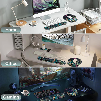 Ergonomic Keyboard Wrist Rest, Mouse Pad with Wrist Rest Anime, Cat Gaming Mousepad with Wrist Support, Memory Foam Wrist Rest Set for Computer Keyboard, Funny Cute Office Desk Accessories