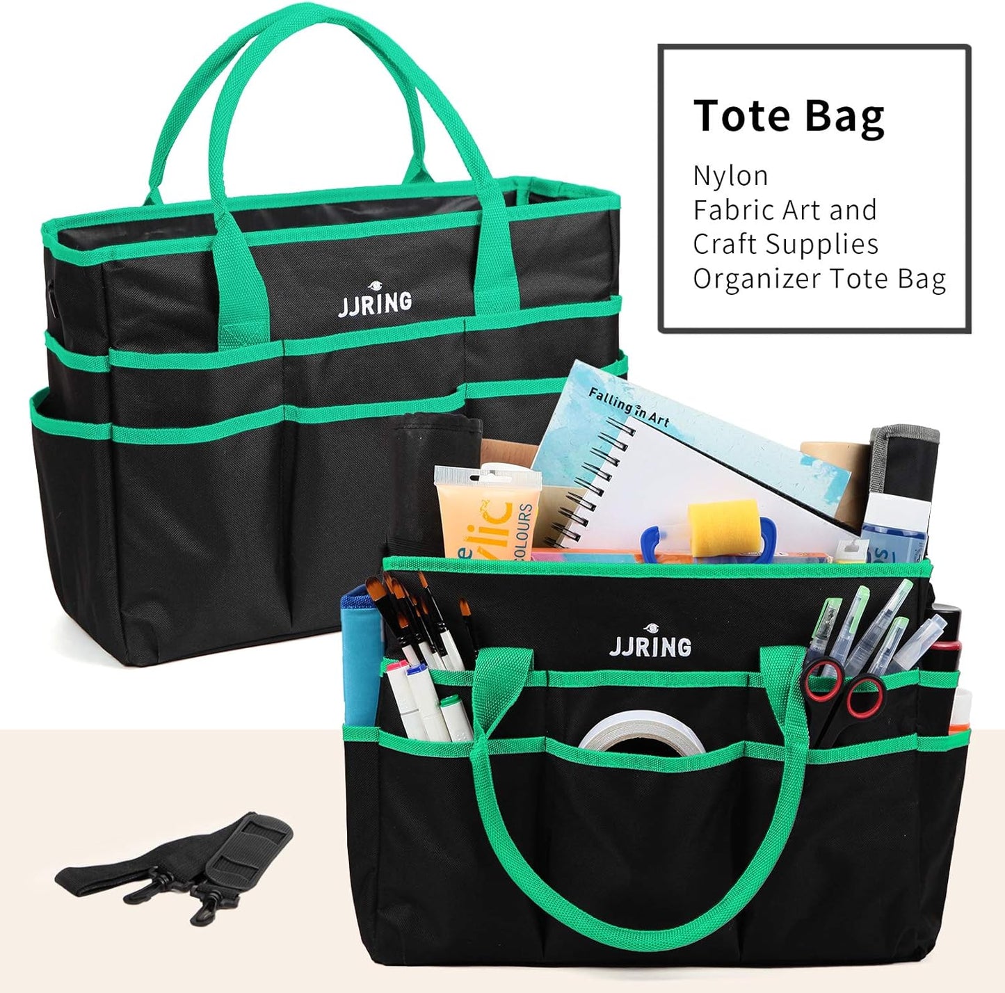 Jjring Craft and Art Organizer Tote Bag - 600D Silver Nylon Fabric Art Caddy with Pockets - for Art, Craft, Sewing, Medical, and Office Supplies Storage