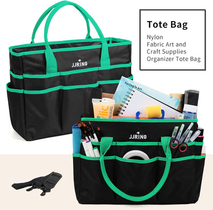 Jjring Craft and Art Organizer Tote Bag - 600D Silver Nylon Fabric Art Caddy with Pockets - for Art, Craft, Sewing, Medical, and Office Supplies Storage