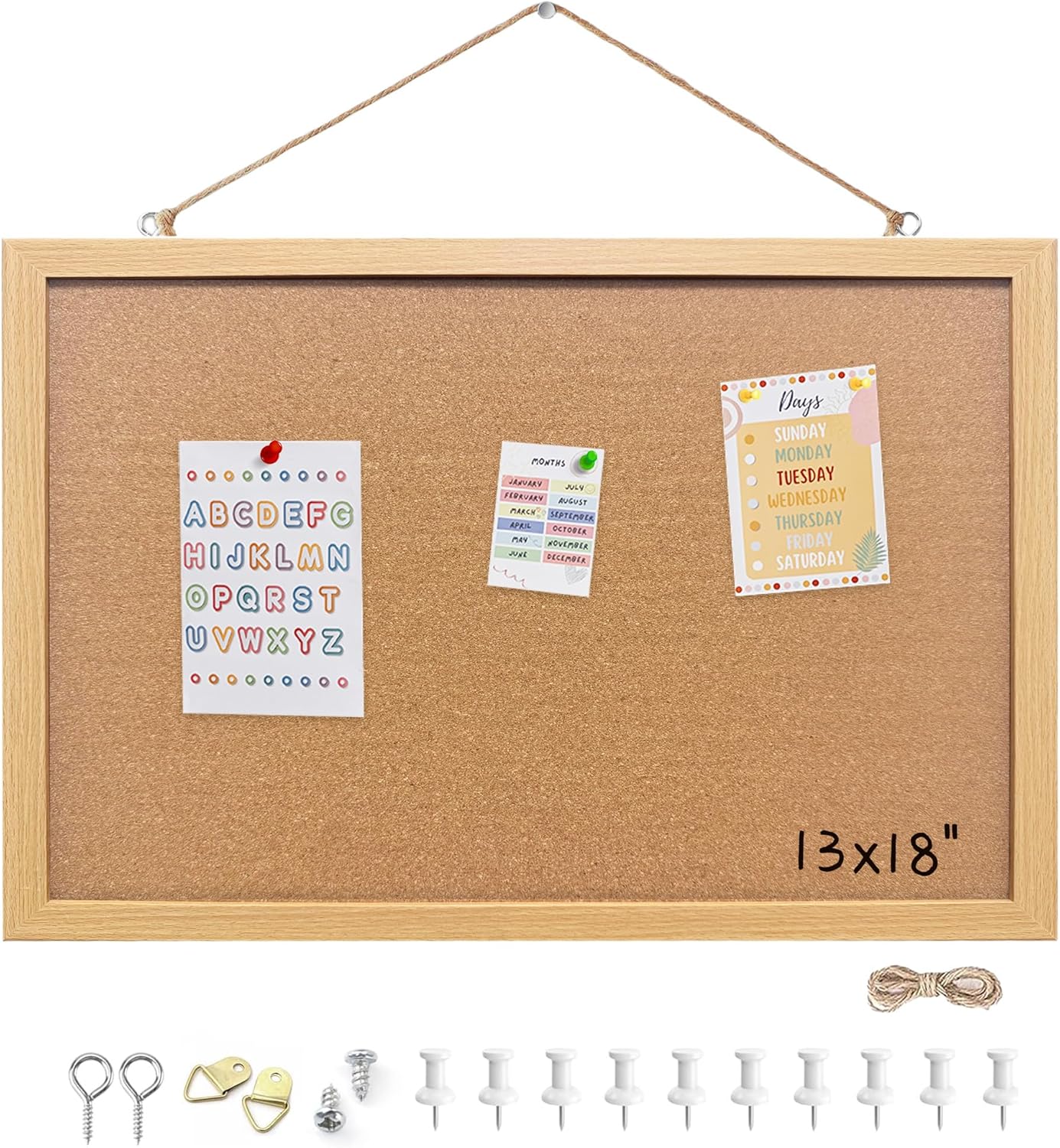Cork Bulletin Board, 11x14 Inches Hanging Cork Board Wooden Framed with Pins for Wall, Dorm Room, Office, Home Decor – Natural Cork & Black Frame