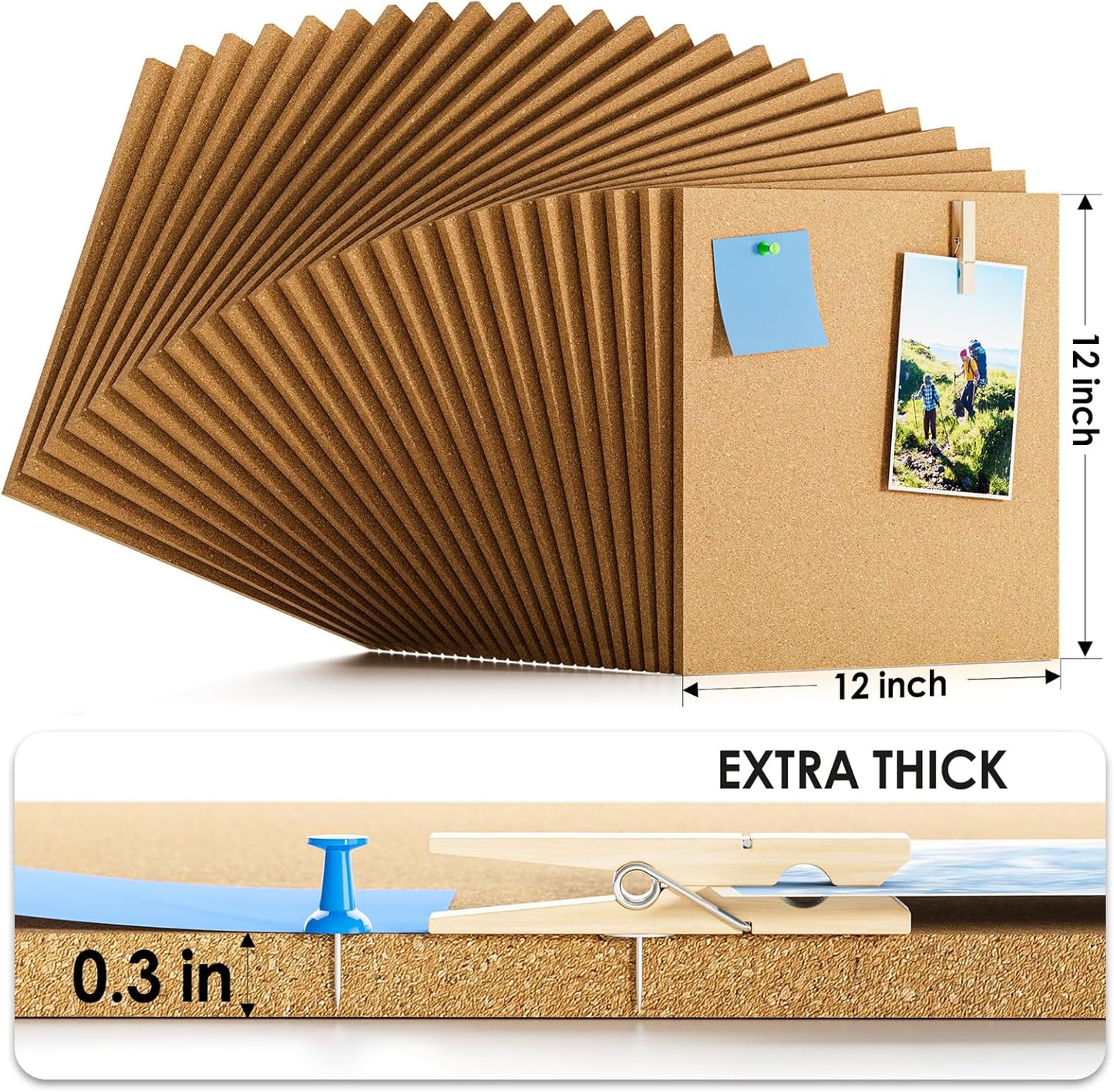 MaxGear Large Cork Board for Wall 36" x 24", 6 Pack Cork Board Tiles with 20 Pushpins & Safe Removable Adhesive Tabs, 12" x 12" Corkboards for Office, School & Home