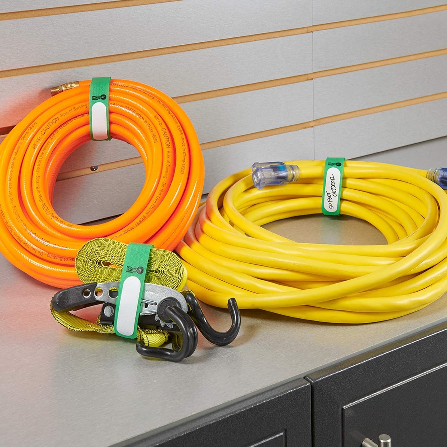 Wrap-It Storage Cinch-Straps, 5-in (20-Pack) Black - Hook and Loop Strap with Write on Label for Easy Cord Identification and Cable Management
