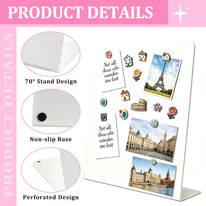 2 Pack Magnetic Bulletin Board with Stand, Magnetic Board, Magnet Board, Metal Tabletops Memo Photos/Souvenir Display Board Magnet Desk Display Stand for Home School Office Kitchen Decoration