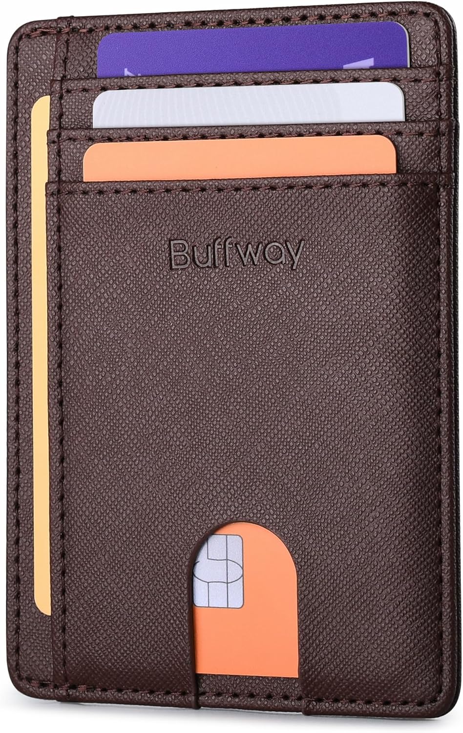 Buffway Slim Minimalist Front Pocket RFID Blocking Leather Wallets for Men and Women - Carbon Fiber Black - Colors A