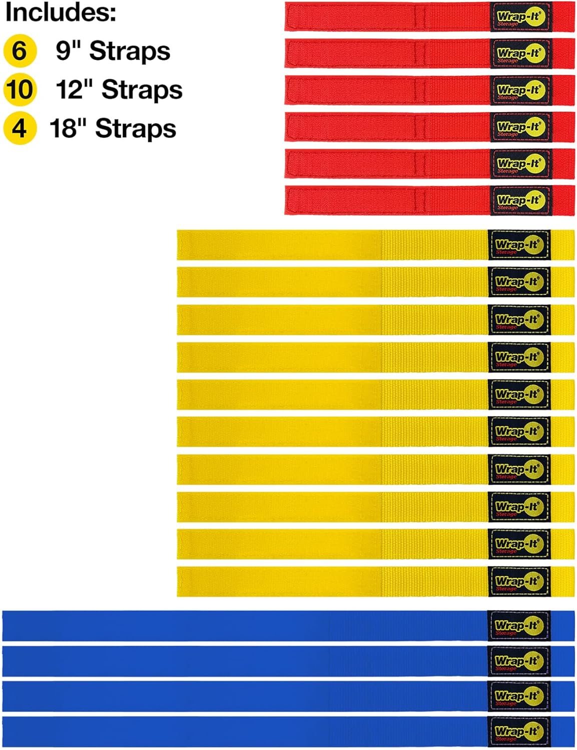Quick-Straps by Wrap-It Storage - Assorted 20-Pack Black - Hook and Loop Hose and Cable Organizers