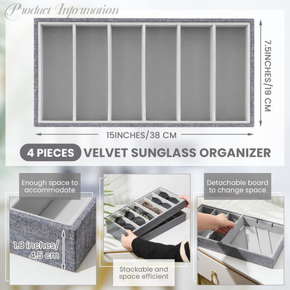 Juexica 2 Pcs Velvet Sunglasses Organizer Tray 6 Grid Sunglass Organizer Velvet Tray Stackable Glasses Display Case for Women Glasses Jewelry Display Watch (Beige)