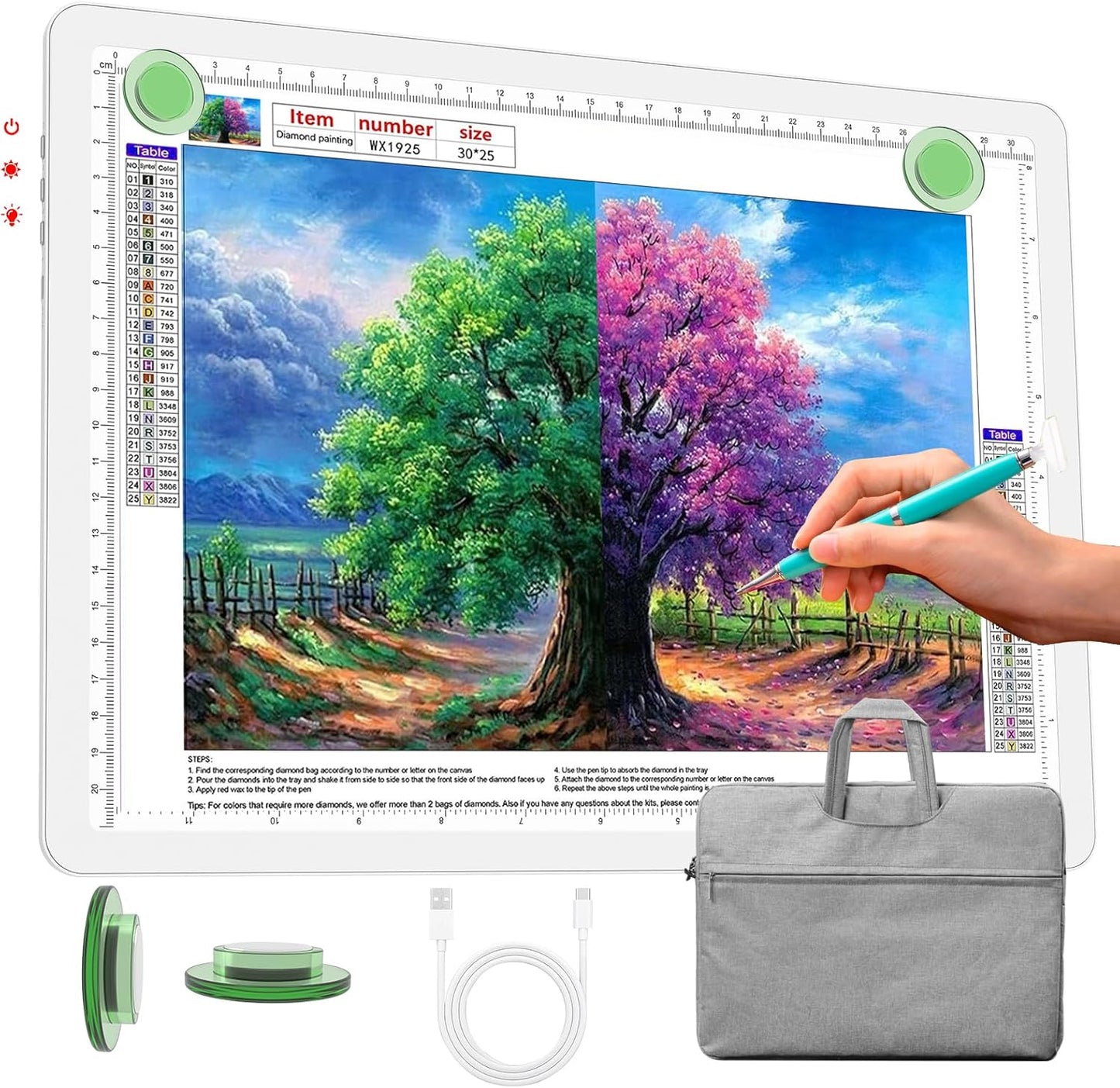 Phylosal Rechargeable A3 LED Light Pad for Diamond Painting, Ultra-Thin Magnetic Tracing Light Box for Drawing, Diamond Art Light Board with Side Button, Super Bright Light Table for Sketching (White)