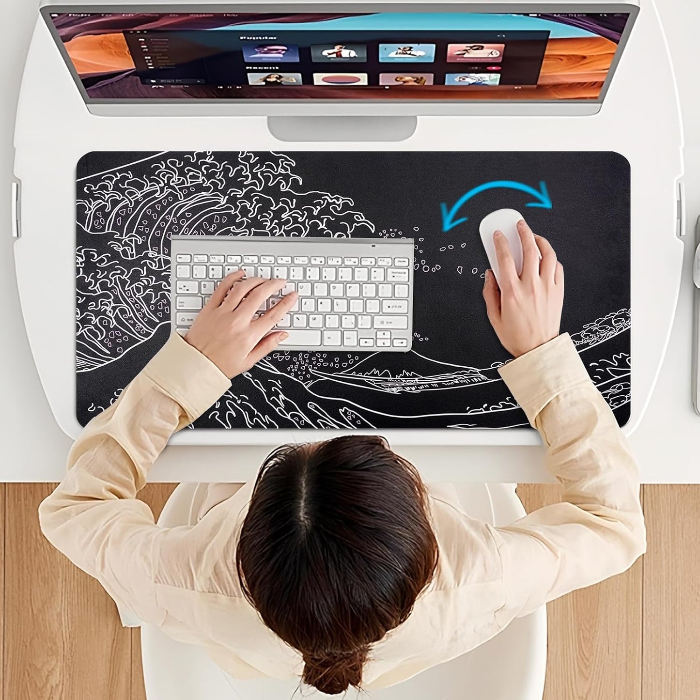 Dual-Sided Desk Pad, Large Mouse Pad - Natural Cork & PU Leather Non-Slip Waterproof Desk Mats for Office and Home (Blue, 31.5" x 15.7")