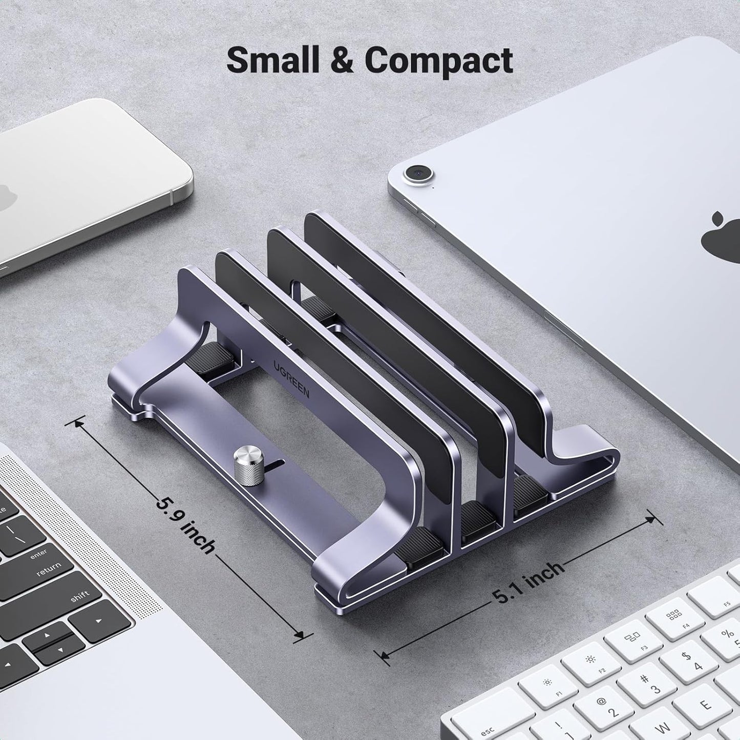 UGREEN 2-Slot Vertical Laptop Stand Holder Desk Compatible with MacBook Pro Air Laptop Stand Desktop Adjustable, Lenovo Ideapad, Surface Book, HP Notebook, Dell Chromebook Up to 17.3 Inch, Space Gray