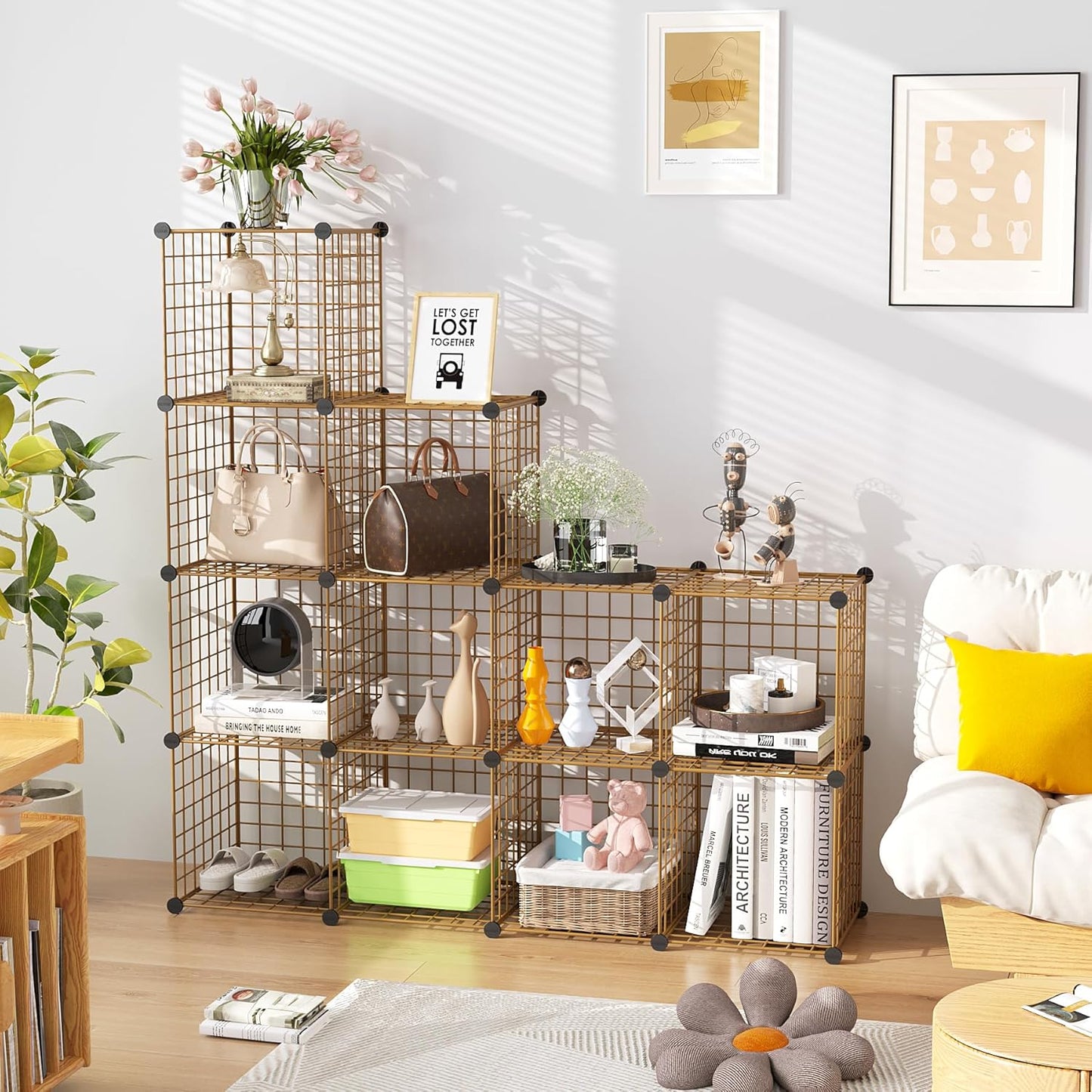 C&AHOME Wire Cube Storage, 12-Cube Storage Organizer Metal, C Grids Storage Bins Shelving, Modular Bookshelf Shelf, Closet Cabinet Ideal for Bedroom, Office 36.6”L x 12.4”W 48.4”H Black