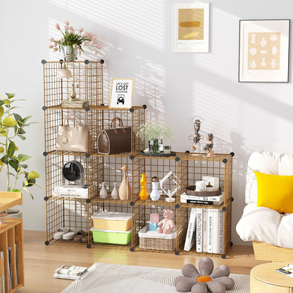 C&AHOME Wire Cube Storage, 12-Cube Storage Organizer Metal, C Grids Storage Bins Shelving, Modular Bookshelf Shelf, Closet Cabinet Ideal for Bedroom, Office 36.6”L x 12.4”W 48.4”H Black