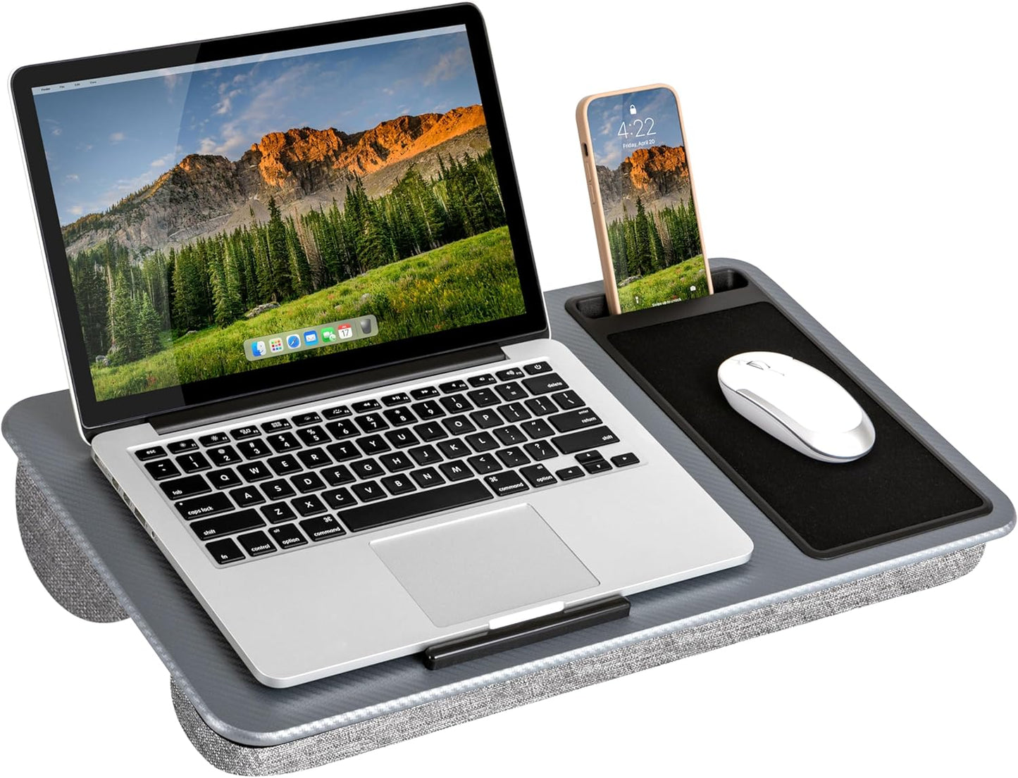 LAPGEAR Home Office Lap Desk with Device Ledge, Mouse Pad, and Phone Holder - Black Carbon - Fits up to 15.6 Inch Laptops - Style No. 91588