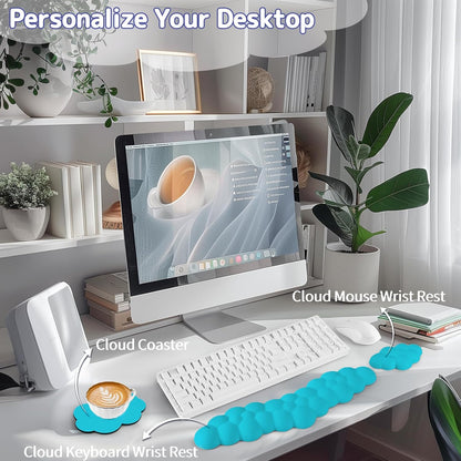 Sushret Cloud Wrist Rest for Keyboard and Mouse, Memory Foam PU Leather Keyboard Wrist Rest with Ergonomic Support, Non-Slip Base, Cute Arm Rest Pad & Palm Cushion, Office Desk Accessory, Purple